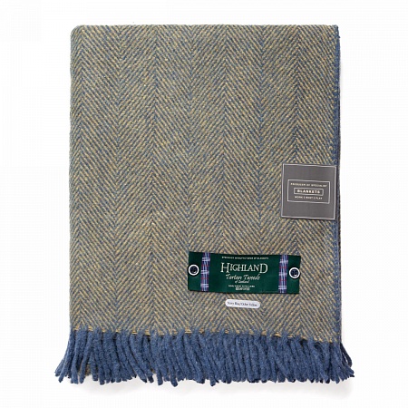 картинка  Highland Wool Blend Tartan Blanket NAVY BLUE/OCHRE YELLOW от магазина  Mykilt